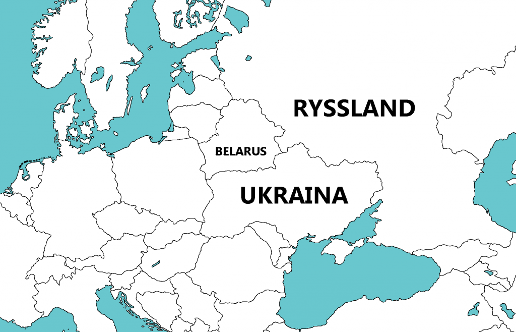 Karta över Ukraina, Belarus och Ryssland.